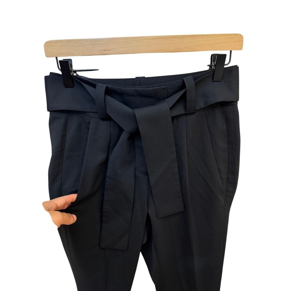Maje High‎ Waisted Belted Tie Waist Pants Size 34 XS Black Luxury Virgin Wool - Picture 16 of 16